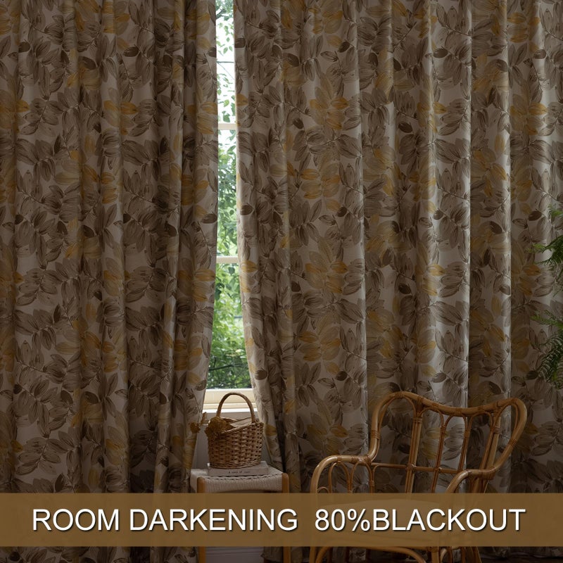 SUOUO Blackout Curtains for Bedroom Patterned Vintage Brown Leaf Room Darkening Window Drapes for Living Room 84 inches Long 2 Panels - Image 4