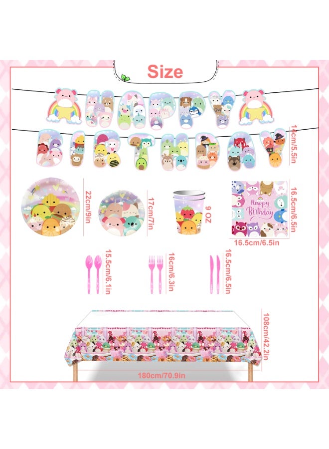 ILovhaprty Squishmallows Birthday Party Decorations for 16 Guests, 114pcs Squishmallows Party Tableware Set Include Tablecloth Banner Plates Napkins Cups for an Ultra-Soft and Cute Party Decoration Supplies - Image 2