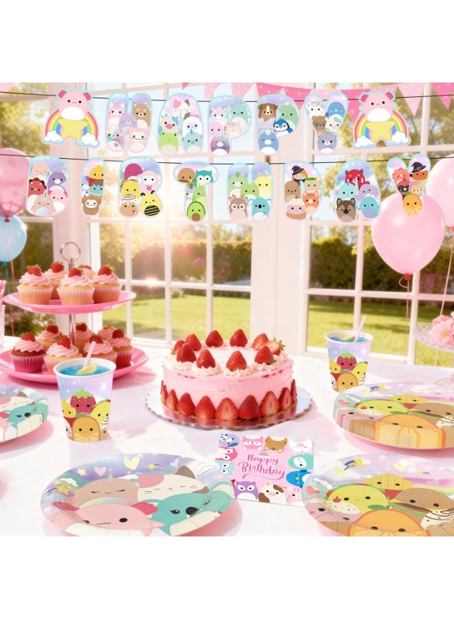 ILovhaprty Squishmallows Birthday Party Decorations for 16 Guests, 114pcs Squishmallows Party Tableware Set Include Tablecloth Banner Plates Napkins Cups for an Ultra-Soft and Cute Party Decoration Supplies - Image 4