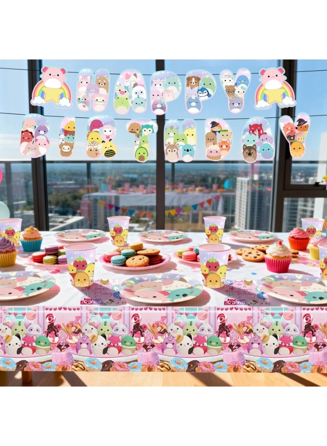 ILovhaprty Squishmallows Birthday Party Decorations for 16 Guests, 114pcs Squishmallows Party Tableware Set Include Tablecloth Banner Plates Napkins Cups for an Ultra-Soft and Cute Party Decoration Supplies - Image 5