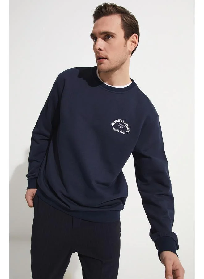JUNE June Men Printed Crew Neck Sweatshirt Navy