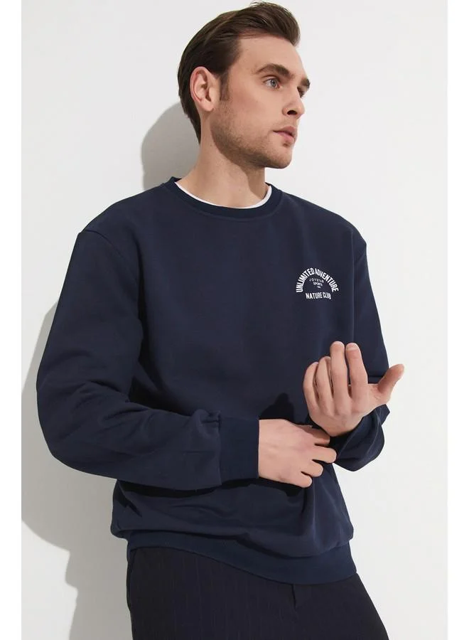 JUNE June Men Printed Crew Neck Sweatshirt Navy