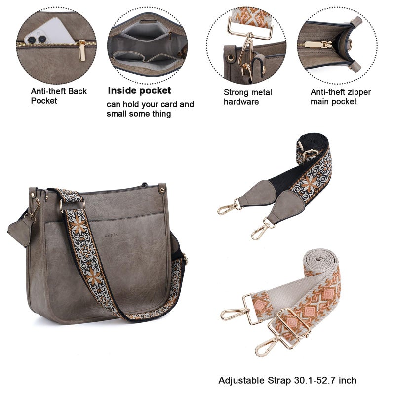 Caitina Crossbody Bag Women Vegan Leather Hobo Handbag Designer Crossbody Purses Bucket Bag For Women with 2 Adjustable Strap(Dark Khaki) - Image 5