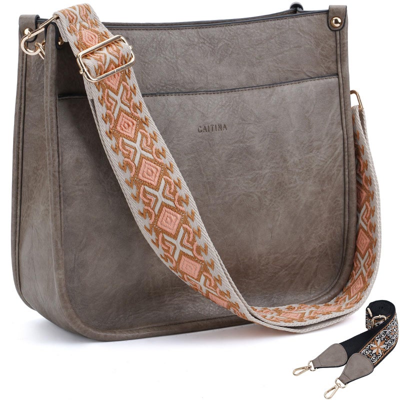 Caitina Crossbody Bag Women Vegan Leather Hobo Handbag Designer Crossbody Purses Bucket Bag For Women with 2 Adjustable Strap(Dark Khaki) - Image 1