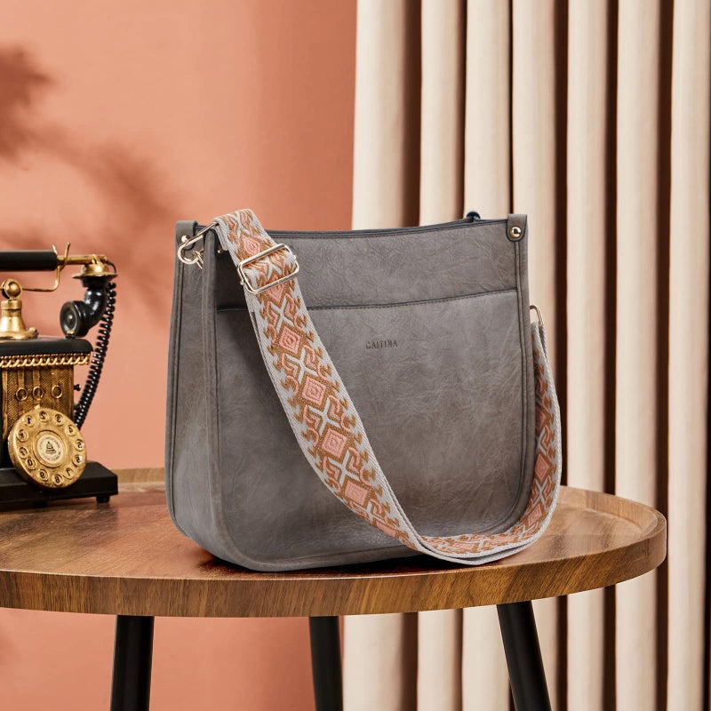 Caitina Crossbody Bag Women Vegan Leather Hobo Handbag Designer Crossbody Purses Bucket Bag For Women with 2 Adjustable Strap(Dark Khaki) - Image 2