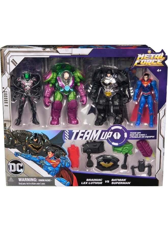 DC - DC Metal Force Team Up Brainiac and Lex Luthor vs Batman and Superman Action Figures Set (10.16 cm) - Image 1