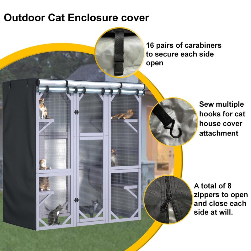Ddeman Outdoor Cat House Cover 63" L x 33" W x 70" H - 600D Waterproof Protective Cover for Large Cat Catio Enclosures, Full Coverage Protection, Secure Fit (Cover Only) - Image 5