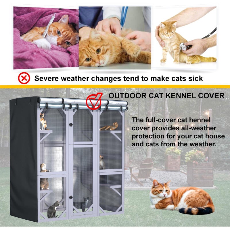Ddeman Outdoor Cat House Cover 63" L x 33" W x 70" H - 600D Waterproof Protective Cover for Large Cat Catio Enclosures, Full Coverage Protection, Secure Fit (Cover Only) - Image 3