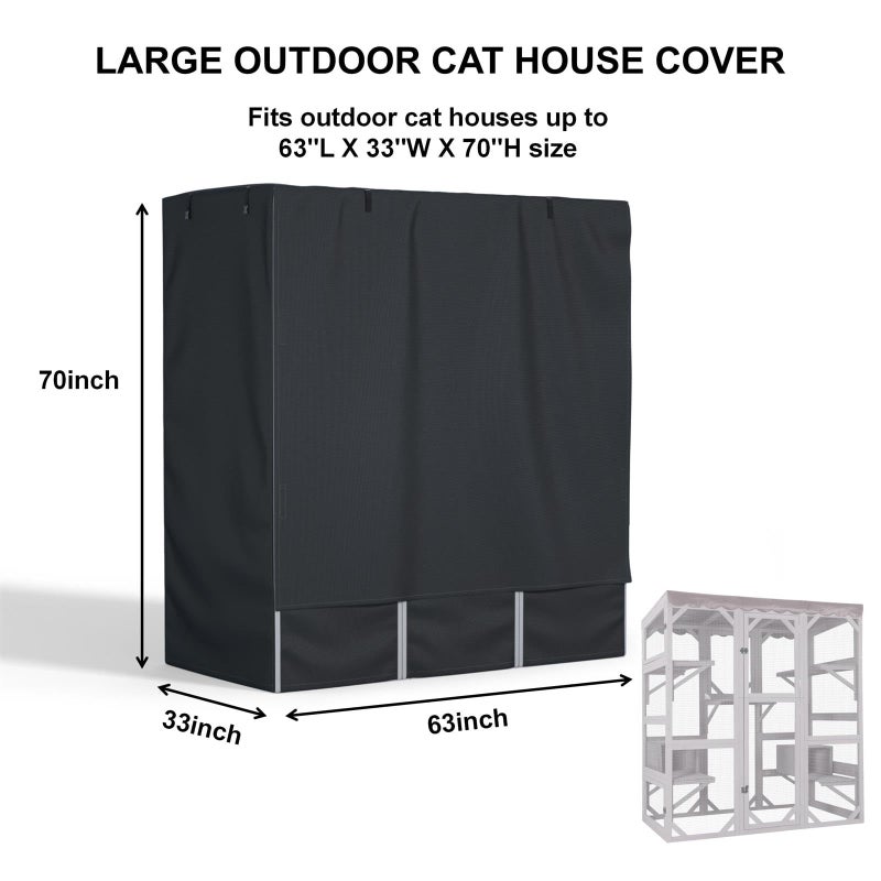 Ddeman Outdoor Cat House Cover 63" L x 33" W x 70" H - 600D Waterproof Protective Cover for Large Cat Catio Enclosures, Full Coverage Protection, Secure Fit (Cover Only) - Image 2