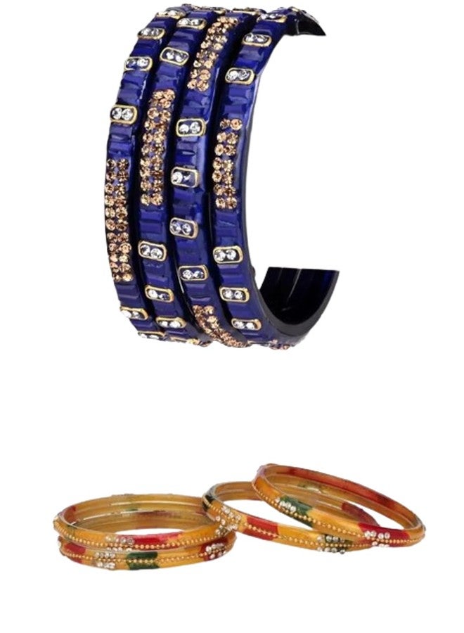 1st Time Modern Bangles/Kada Set- Perfect For Party, Wedding, Celebrations And Functions, Combo Of 2 Set, Each Set In Set 4 Bangles, Blue And Multicolor - B108 - Image 1