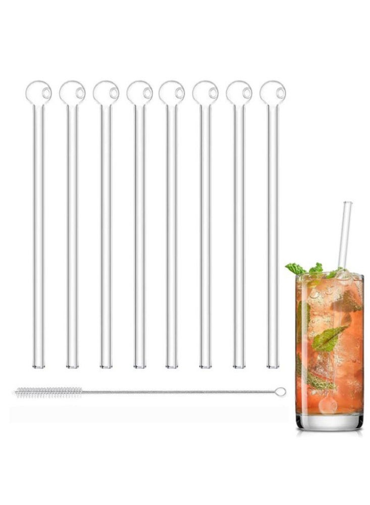 BaytEasy 8 Pcs Glass Straws Shatter Resistant 8 Inch Long Reusable Glass Straw With Cleaning Brush Dishwasher Safe Bar Drinking Straws Perfect For Cocktail Smoothies Coffee Juice Clear - Image 1