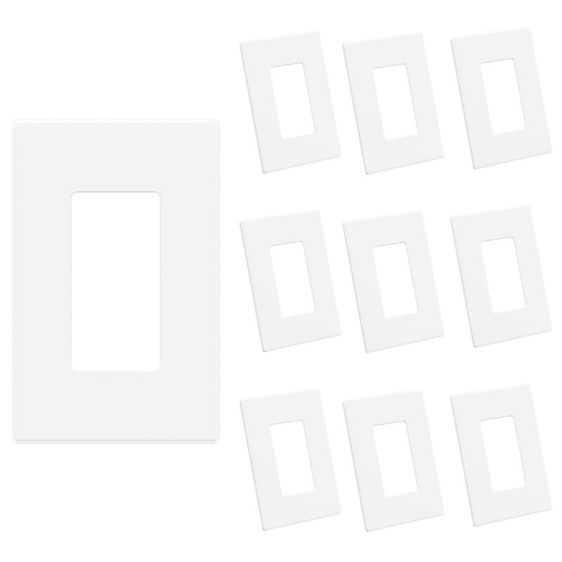 AIDA 1Gang Screwless Decorative Wall Plates MidSize Unbreakable Thermoplastic Faceplate Cover for Decorator Receptacle Outlet Switch UL Listed 10 Pack Matte White