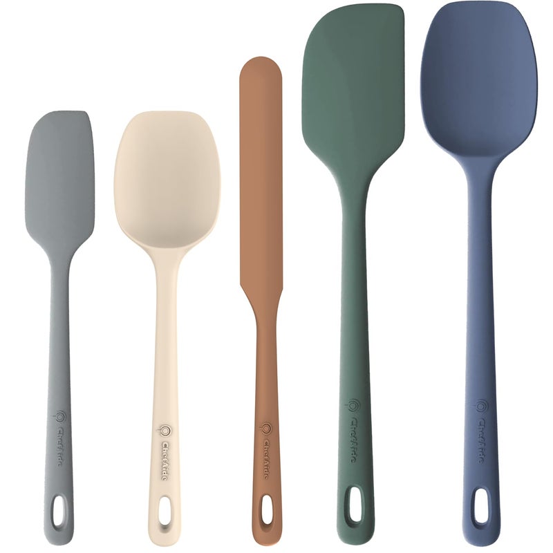 ChefAide 5 Pieces Silicone Spatula Set, Food Grade Rubber Spatula, Upgrade Strong Handle with Ergonomic Grip, Heat Resistant Up to 600Â°F for Nonstick Cookware, Cooking - Image 1