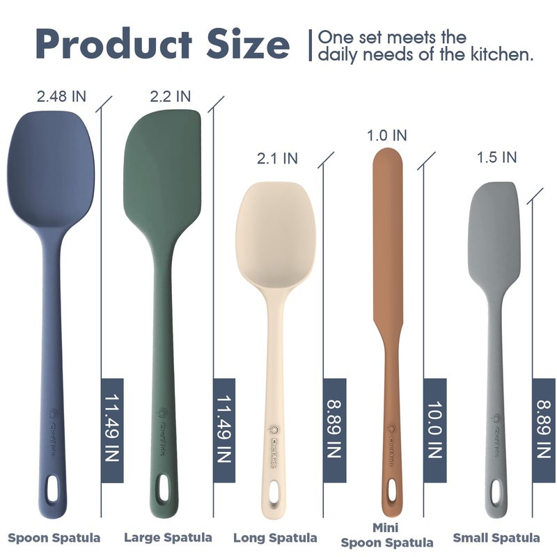 ChefAide 5 Pieces Silicone Spatula Set, Food Grade Rubber Spatula, Upgrade Strong Handle with Ergonomic Grip, Heat Resistant Up to 600Â°F for Nonstick Cookware, Cooking - Image 2