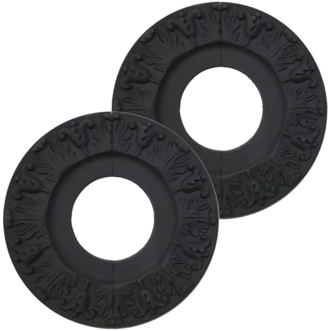 2PCS 10.12" BLACK PU CEILING MEDALLION RING ROUND CEILING LIGHT MEDALLION DECORATIVE CEILING FAN LIGHT COVERS FOR LIGHT FIXTURES AND CEILING FANS - Image 1