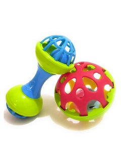 Manos Soft Rattle Ball & Dumbbell Rattle Toy Pack of 2 - MulticolorI Infant Toddler Rattle for Baby Girl/Baby boy  - Image 2