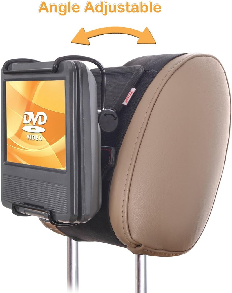 TFY Universal Car Headrest Mount Holder with Angle-Adjustable Holding Clamp for 7-9 Inch Swivel Screen Portable DVD Players,  Black - Image 2
