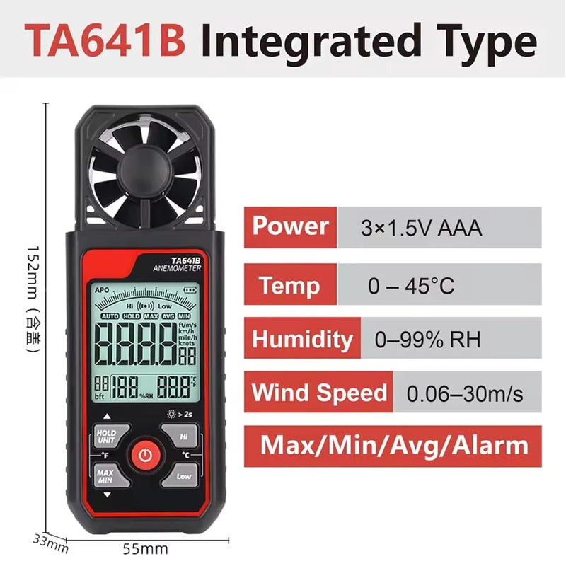 TA641B مقياس سرعة الرياح عالي الدقة USB 5V مقياس سرعة الهواء من النوع المنفصل جهاز اختبار سرعة الرياح - Image 3
