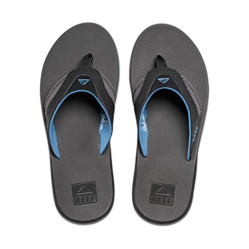 REEF Fanning Mens Bottle Opener Flip Flop, Arch Support, Durable Outsole, Water Friendly, Grey/Light Blue, 9 - Image 1