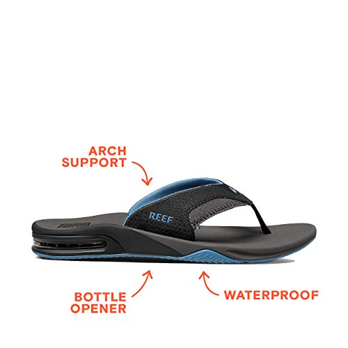 REEF Fanning Mens Bottle Opener Flip Flop, Arch Support, Durable Outsole, Water Friendly, Grey/Light Blue, 9 - Image 3