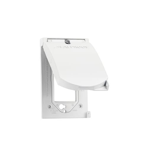 Sealproof 1-Gang Vertical Weatherproof Outdoor Metal Flat Outlet Cover, Single Gang Electrical Power Receptacle Protector, UL Listed, 4-in1, White - Image 3