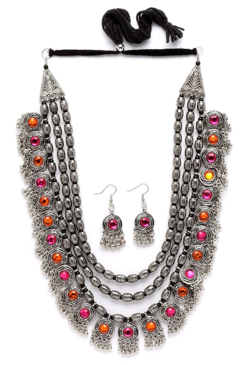 Shining Diva Stylish Oxidised Silver Tribal Necklace Set for Women - Image 1