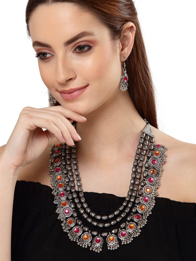 Shining Diva Stylish Oxidised Silver Tribal Necklace Set for Women - Image 4