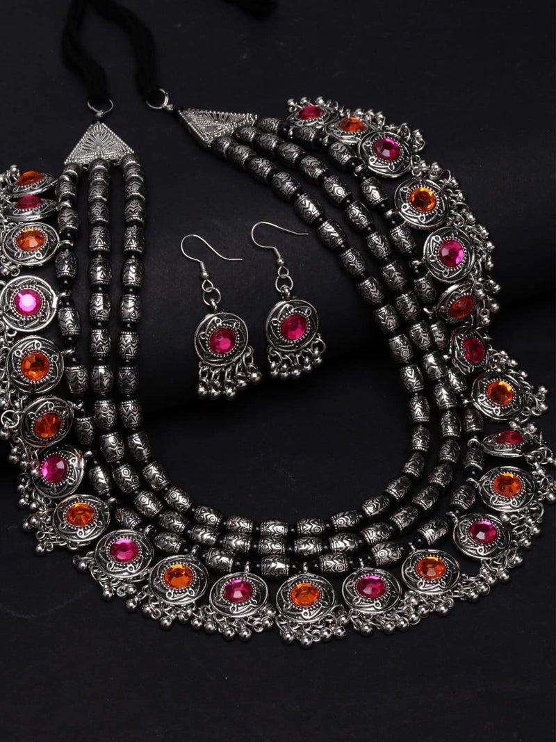 Shining Diva Stylish Oxidised Silver Tribal Necklace Set for Women - Image 5