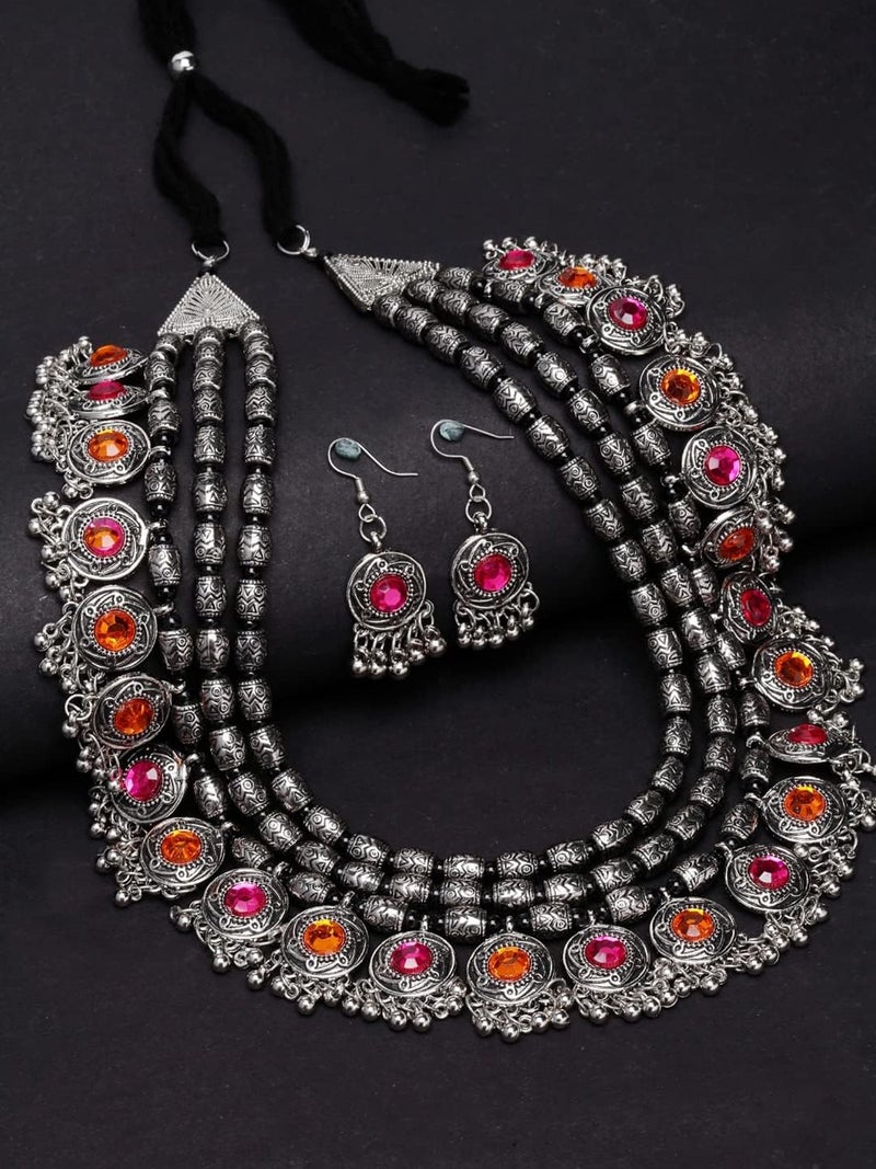 Shining Diva Stylish Oxidised Silver Tribal Necklace Set for Women - Image 3