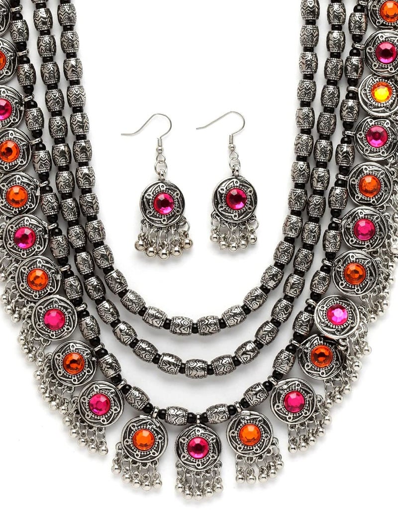 Shining Diva Stylish Oxidised Silver Tribal Necklace Set for Women - Image 2