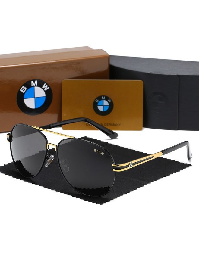 بي إم دبليو النظارات الشمسية الأنيقة للرجال الكلاسيكية من BMW Classic تحميك من الأشعة فوق البنفسجية النظارات الشمسية المعدنية الراقية - Image 2