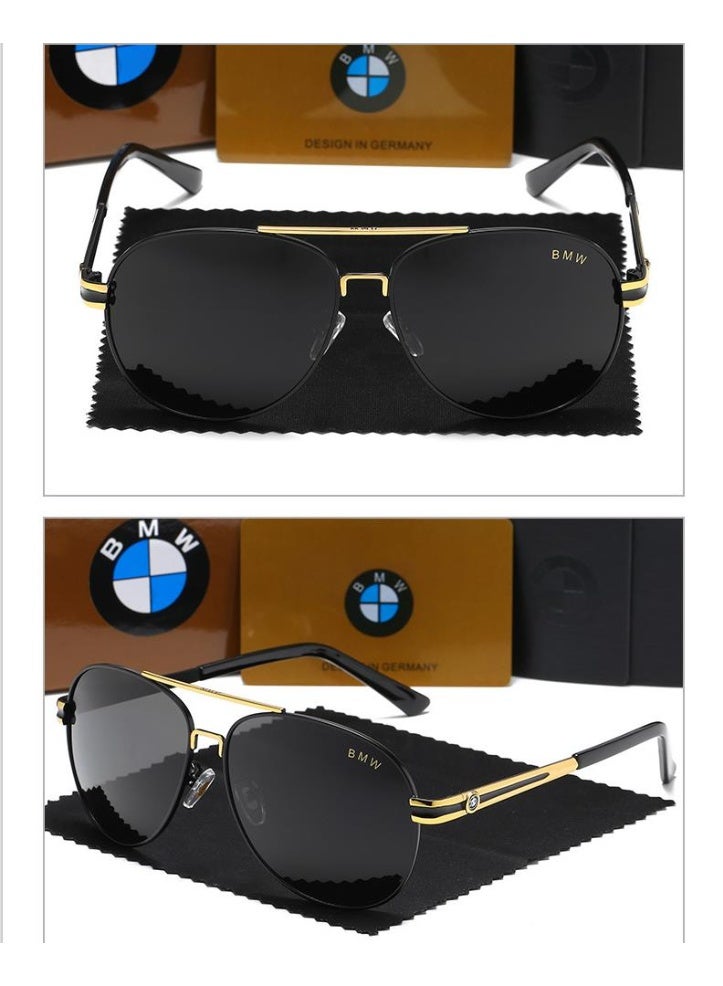 بي إم دبليو النظارات الشمسية الأنيقة للرجال الكلاسيكية من BMW Classic تحميك من الأشعة فوق البنفسجية النظارات الشمسية المعدنية الراقية - Image 1