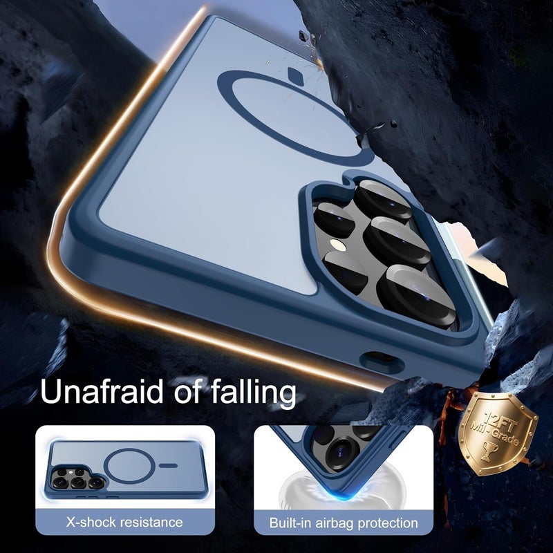 حافظة Pilaru المغناطيسية لهاتف Samsung S25 Ultra [متوافقة مع تقنية MagSafe] | 2 طبقة حماية للشاشة | مقاومة للتصفر وبصمات الأصابع، مقاومة للصدمات، نسيج ناعم وشفاف يناسب شكل الهاتف - لون أزرق داكن - Image 3