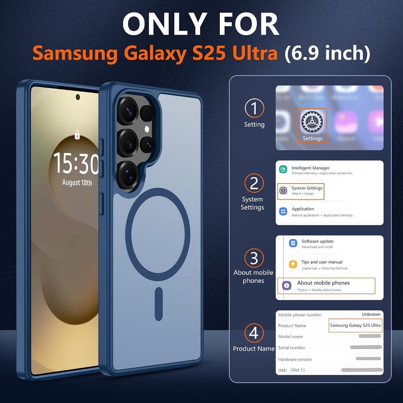 حافظة Pilaru المغناطيسية لهاتف Samsung S25 Ultra [متوافقة مع تقنية MagSafe] | 2 طبقة حماية للشاشة | مقاومة للتصفر وبصمات الأصابع، مقاومة للصدمات، نسيج ناعم وشفاف يناسب شكل الهاتف - لون أزرق داكن - Image 2