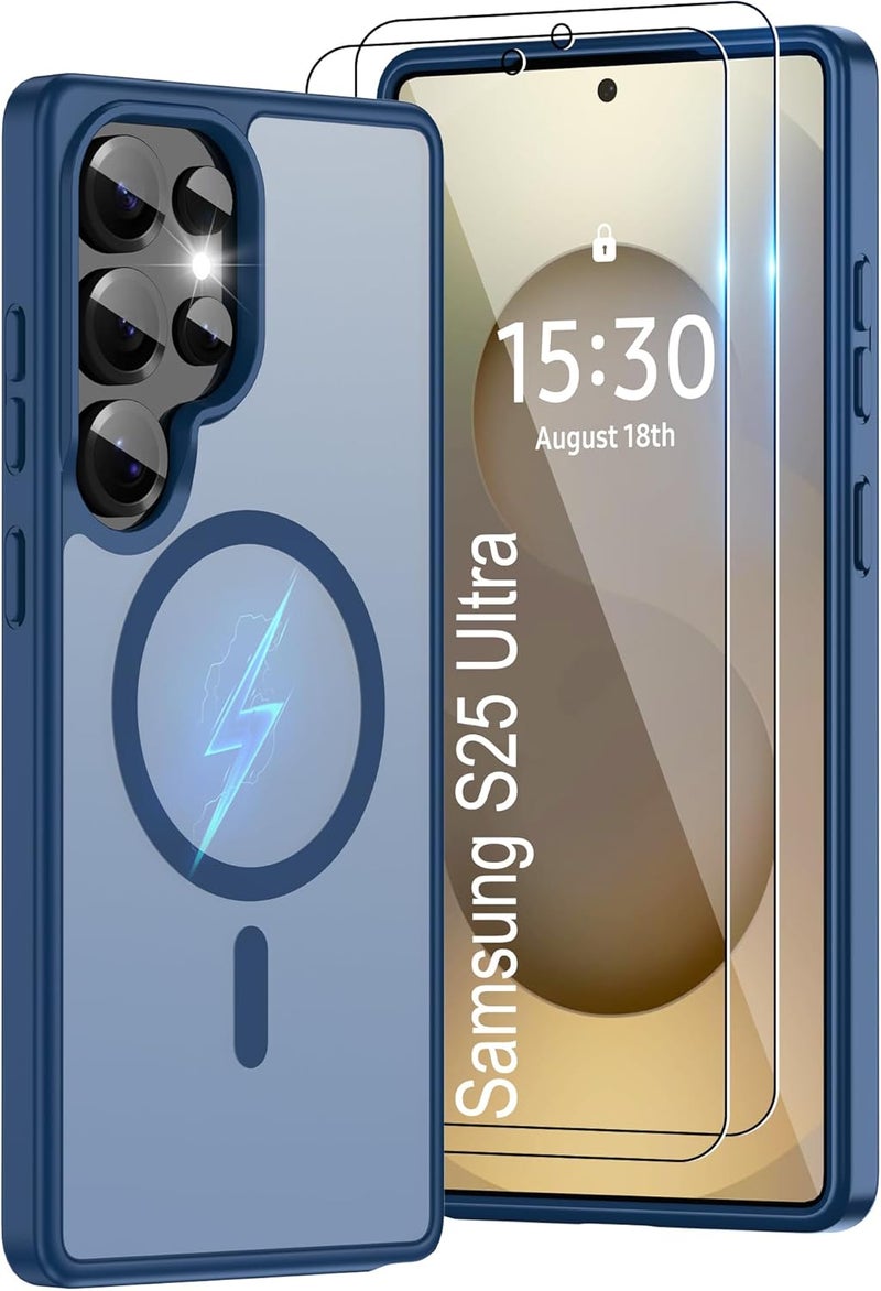 حافظة Pilaru المغناطيسية لهاتف Samsung S25 Ultra [متوافقة مع تقنية MagSafe] | 2 طبقة حماية للشاشة | مقاومة للتصفر وبصمات الأصابع، مقاومة للصدمات، نسيج ناعم وشفاف يناسب شكل الهاتف - لون أزرق داكن - Image 1