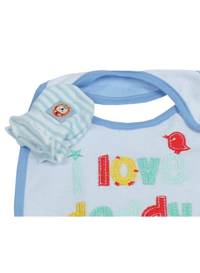 BABIES BLOOM Blue And White Baby Bib And Mittens Set (0 6 Months)  - Image 4