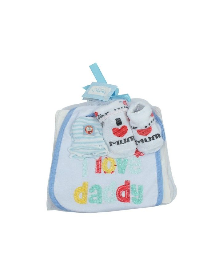 BABIES BLOOM Blue And White Baby Bib And Mittens Set (0 6 Months)  - Image 3