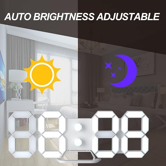 OTIPORTER Digital Led Clock Acryalic 3D Led Digital Wall Clock Digital Clock Wall Hanging, at Night12/24Hr Auto-Adjustable Brightness Temperature, Bedroom (Pack of 1), Multicolour - Image 2