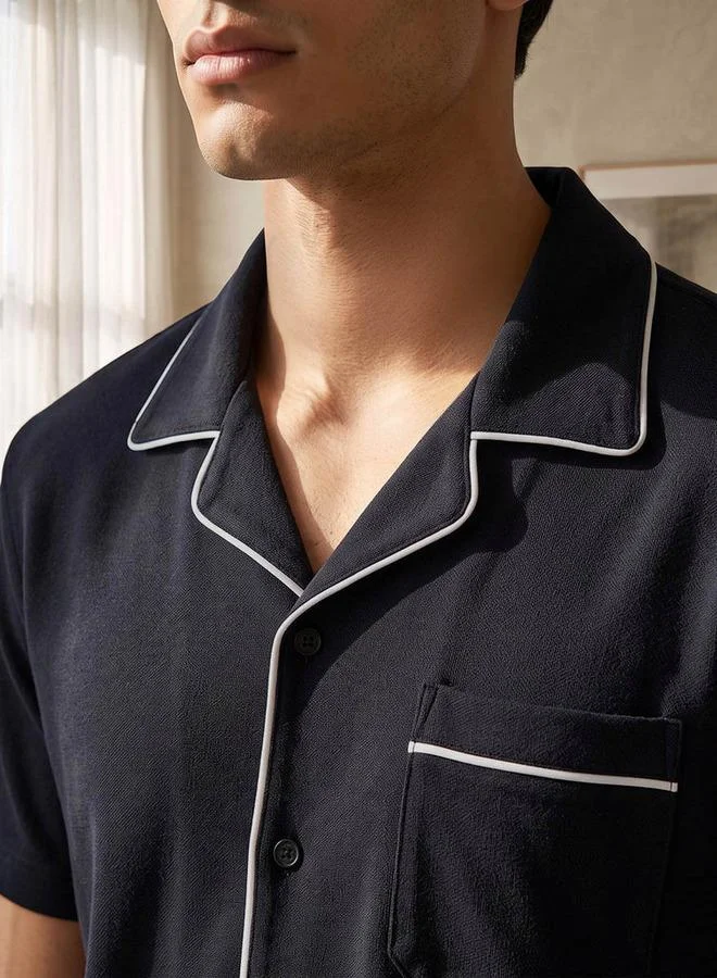 Splash FAV NAVY Cotton Piping Detail Button Front Nightwear Set for Men | Best Price UAE