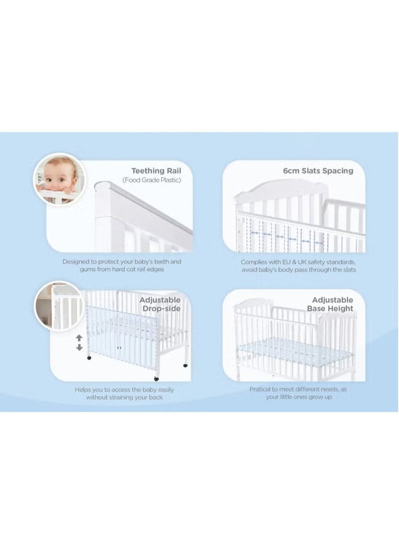 StarKids Wooden Babies Bed with Elegant Design With 3 Heights and Mosquito Net High Quality Wood For 0-4 Years 120x60cm - Image 4