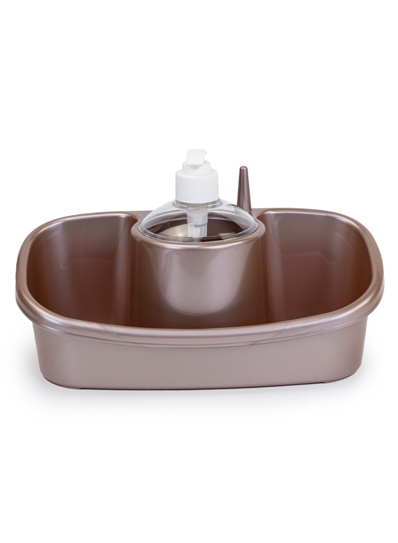 PlasticForte 3 in 1 Soap Dispenser and Sponge Holder with Handy ring holder 250ml Dark pink brown  - Image 1