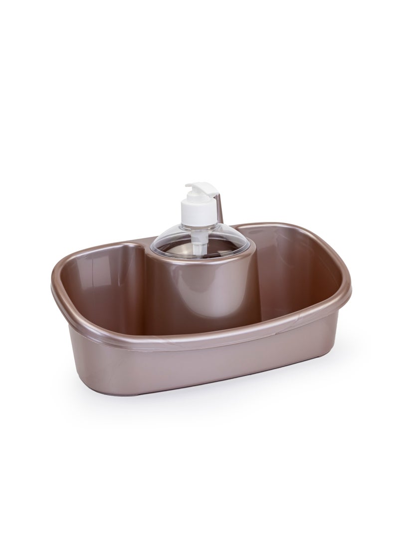 PlasticForte 3 in 1 Soap Dispenser and Sponge Holder with Handy ring holder 250ml Dark pink brown  - Image 2