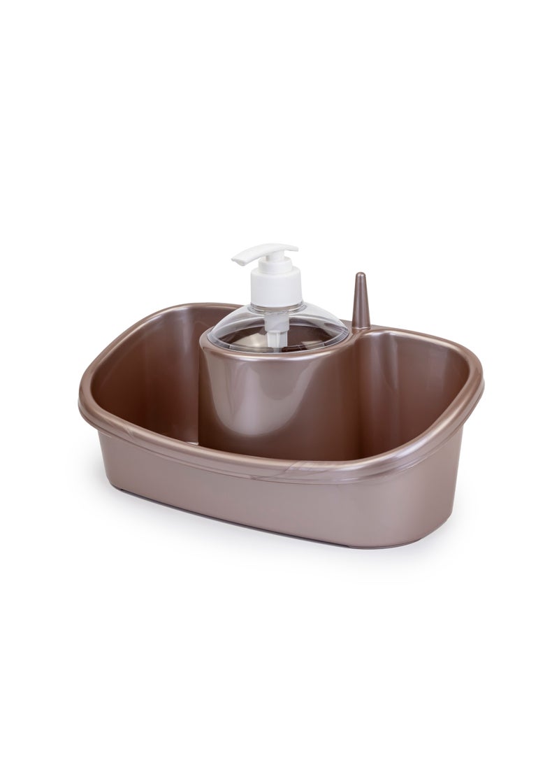 PlasticForte 3 in 1 Soap Dispenser and Sponge Holder with Handy ring holder 250ml Dark pink brown  - Image 3