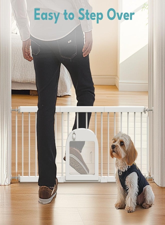 No Pawblems Dog Gate with Small Pet Door, 16"-42.7" Adjustable Metal Short Dog Gate to Step Over, 16.5" Tall Small Pet Gate with 3 Extension Kits, Pressure Mounted Gate for Doorways & Stairs, White - Image 5