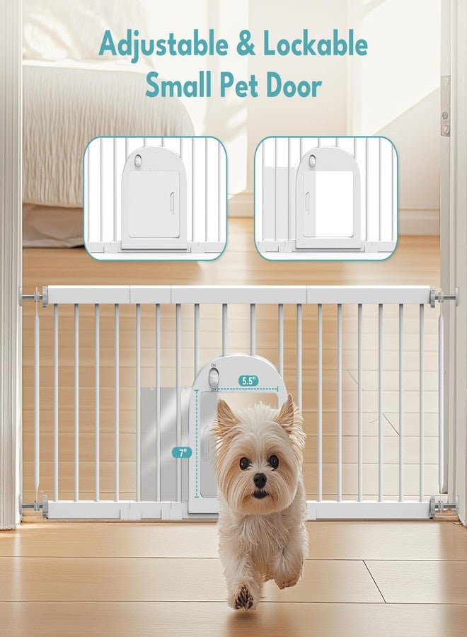 No Pawblems Dog Gate with Small Pet Door, 16"-42.7" Adjustable Metal Short Dog Gate to Step Over, 16.5" Tall Small Pet Gate with 3 Extension Kits, Pressure Mounted Gate for Doorways & Stairs, White - Image 2