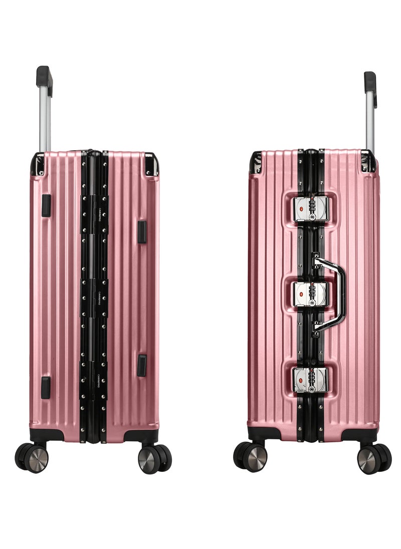 CABINPRO Lightweight Aluminum Frame Fashion Luggage Trolley Polycarbonate Hard Case Carry On Suitcase with 4 Quite 360 Degree Double Spinner Wheels CP001 Rose Gold  - Image 3