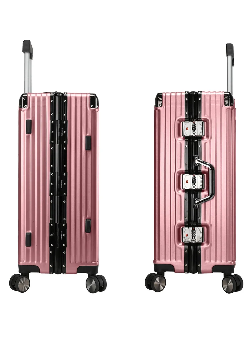 CABINPRO Rose Gold Lightweight Aluminum Frame Fashion Luggage Trolley Polycarbonate Hard Case Carry On Suitcase with 4 Quite 360 Degree Double Spinner Wheels CP001 Rose Gold  | Best Price UAE