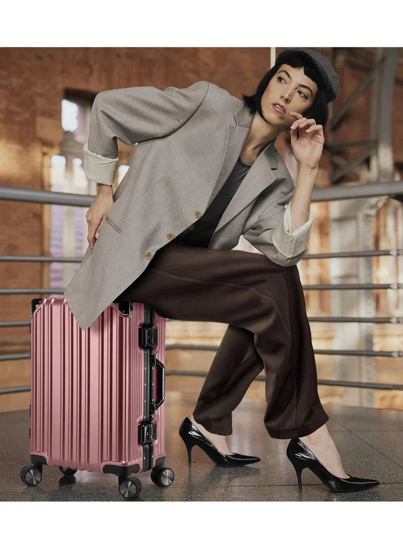 CABINPRO Lightweight Aluminum Frame Fashion Luggage Trolley Polycarbonate Hard Case Carry On Suitcase with 4 Quite 360 Degree Double Spinner Wheels CP001 Rose Gold