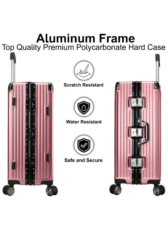 CABINPRO Lightweight Aluminum Frame Fashion Luggage Trolley Polycarbonate Hard Case Carry On Suitcase with 4 Quite 360 Degree Double Spinner Wheels CP001 Rose Gold - Image 5