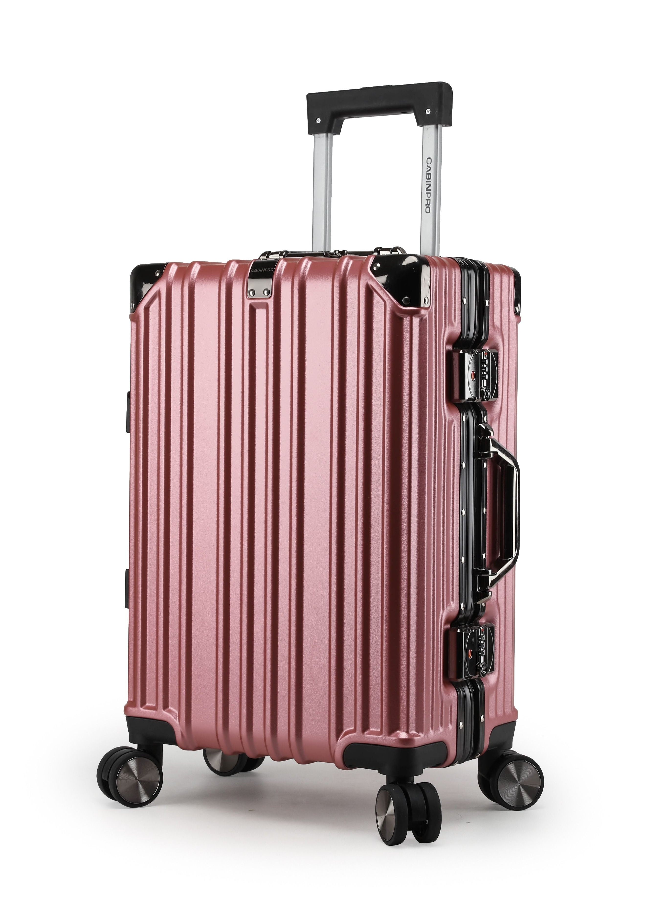 Lightweight Aluminum Frame Fashion Luggage Trolley Polycarbonate Hard Case Carry On Suitcase with 4 Quite 360 Degree Double Spinner Wheels CP001 Rose Gold 